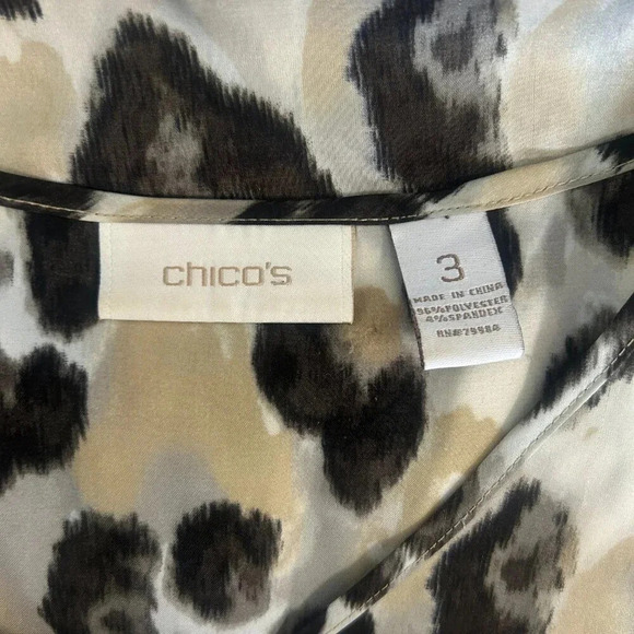 Chico's Cheetah Leopard Print Dolman Sleeves Waisted Blouse Size 3 XL - Picture 5 of 6